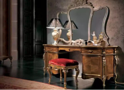 Schminktisch Schlafzimmer Hocker Spiegel Holz Garnitur Designer Möbel Set